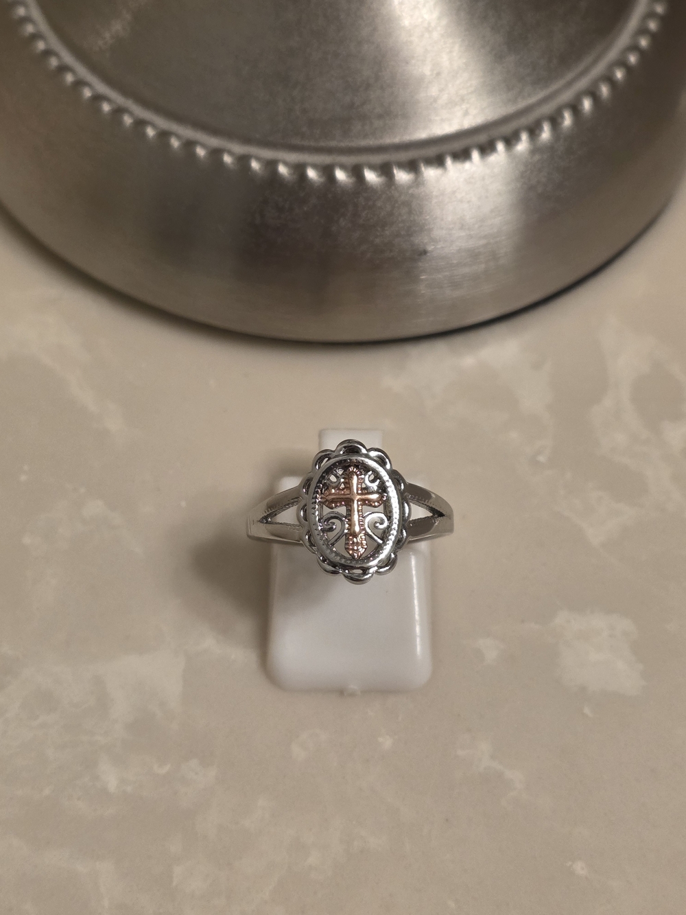 Silver and Rose Gold Cross Ring Size 6.5